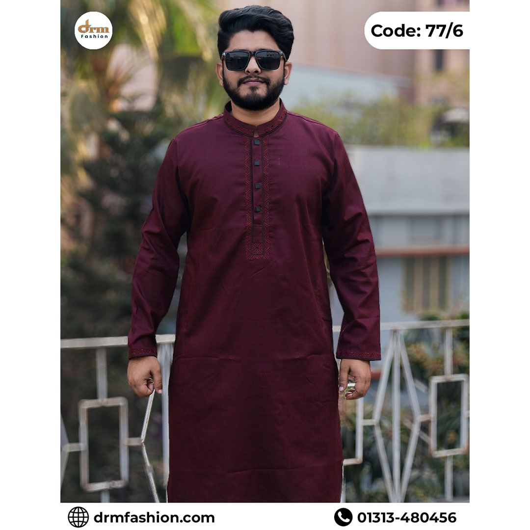Premium Maroon Embroidered Panjabi – Elegant Traditional Ethnic Wear | Code-77/6