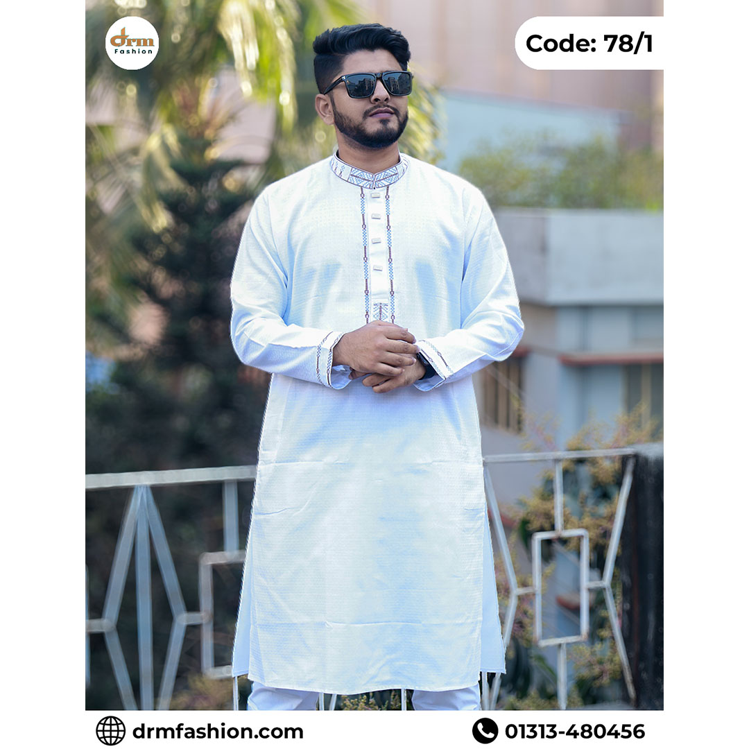 Premium White Embroidered Panjabi – Elegant Traditional Eid Collection | Code-78/1