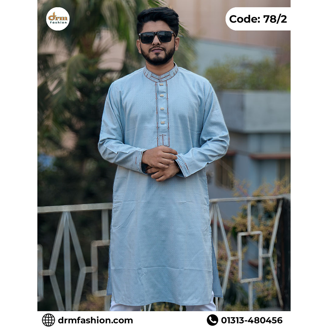 Premium Sky Blue Embroidered Panjabi – Elegant Traditional Ethnic Wear | Code-78/2