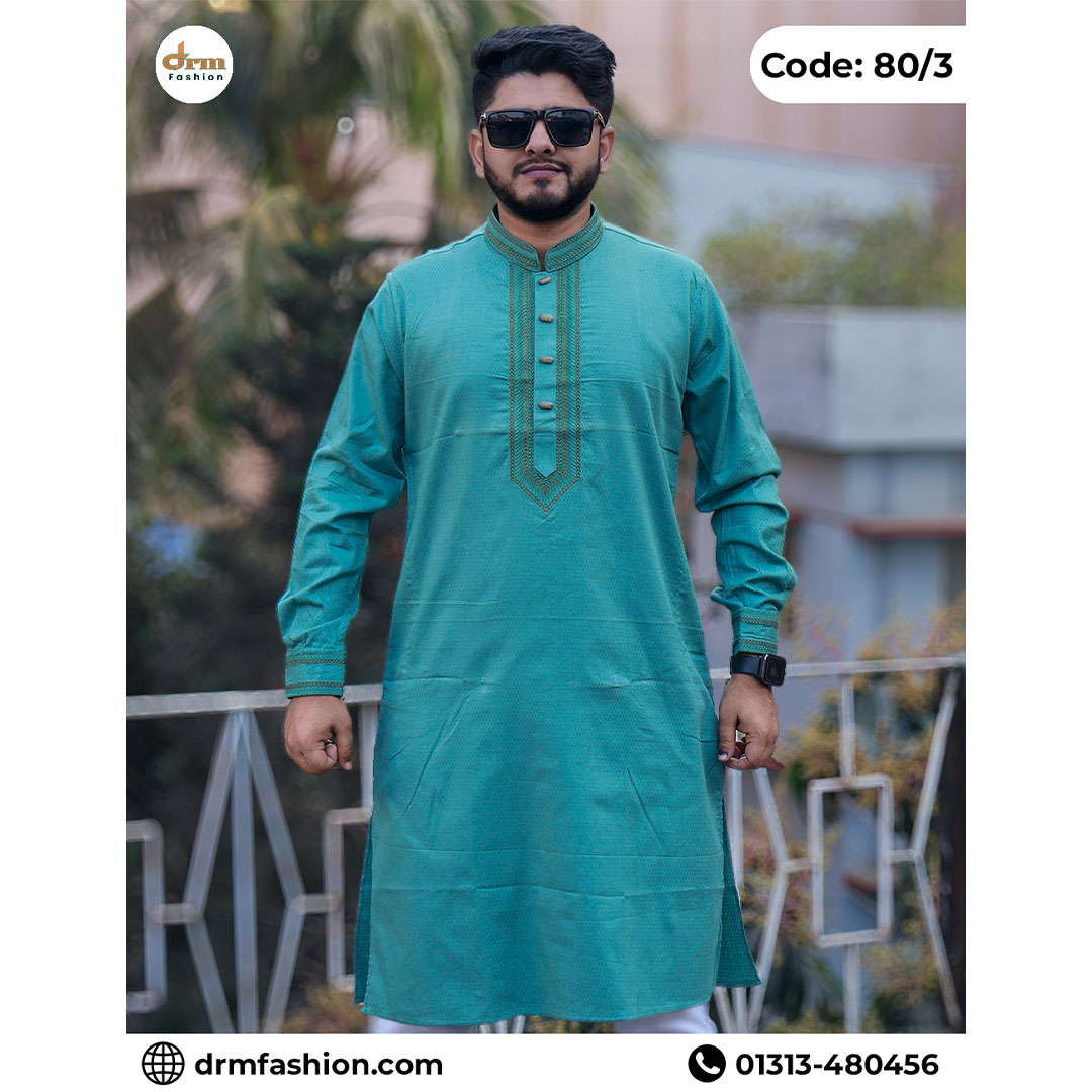 Premium Teal Green Embroidered Panjabi – Elegant Traditional Ethnic Wear | Code-80/3