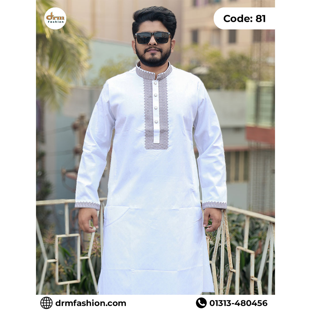 Premium White Embroidered Panjabi – Elegant Traditional Ethnic Wear | Code-81