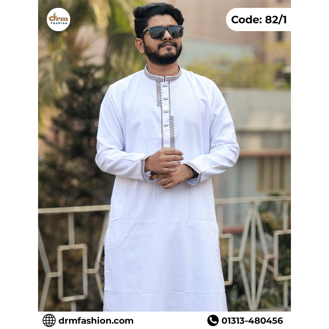 Premium White Designer Panjabi – Luxury Embroidered Ethnic Wear | Code-82/1